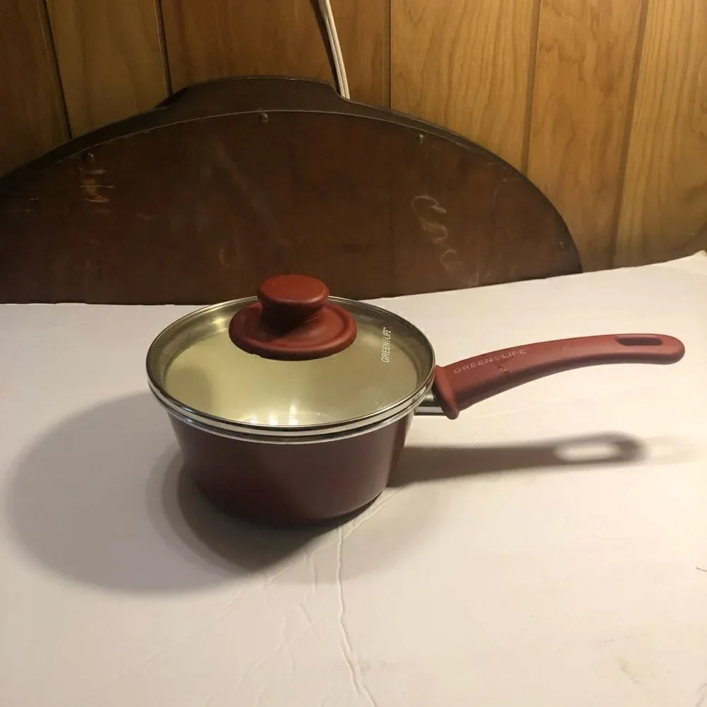 Green Life red enamel cookware. 1.5 qt